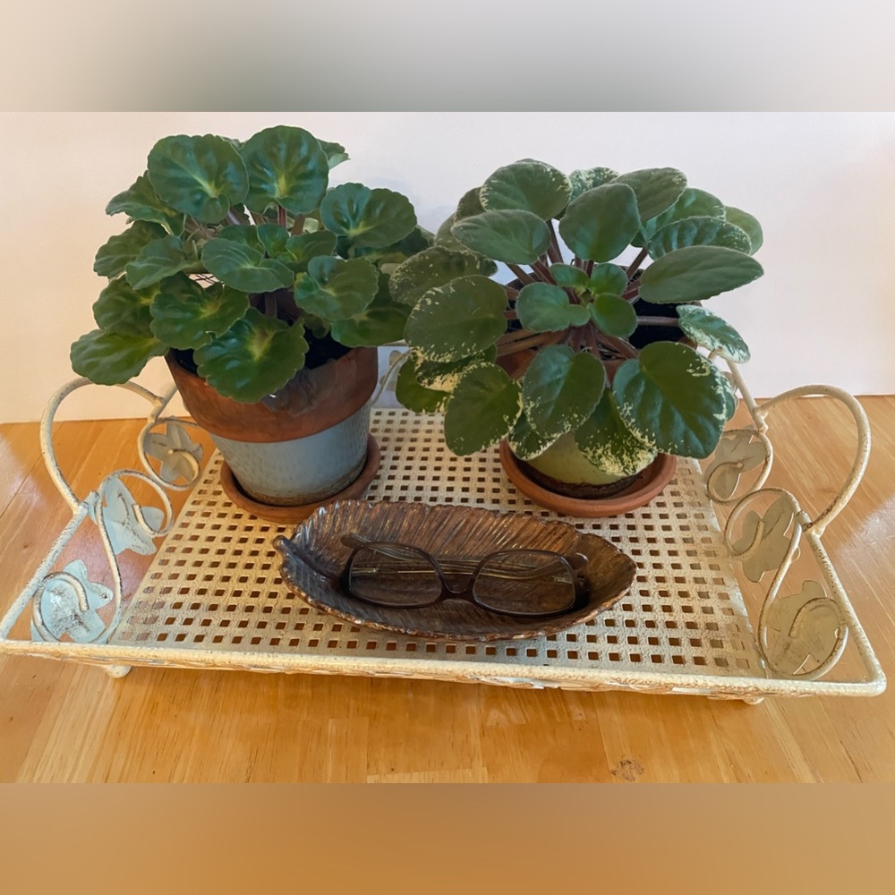 Metal Vanity - layering Tray delicate design, footed, rectangle great catchall